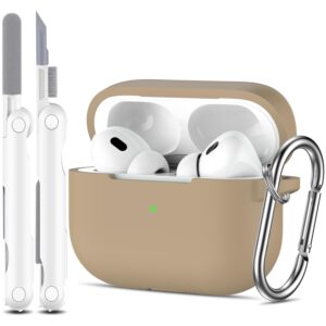 r-fun airpods pro 2nd/1st generation case cover with cleaning kit and 4 pairs replacement ear tips(xs/s/m/l), full protective silicone for apple airpods pro 2023/2022/2019 charging case - milk tea