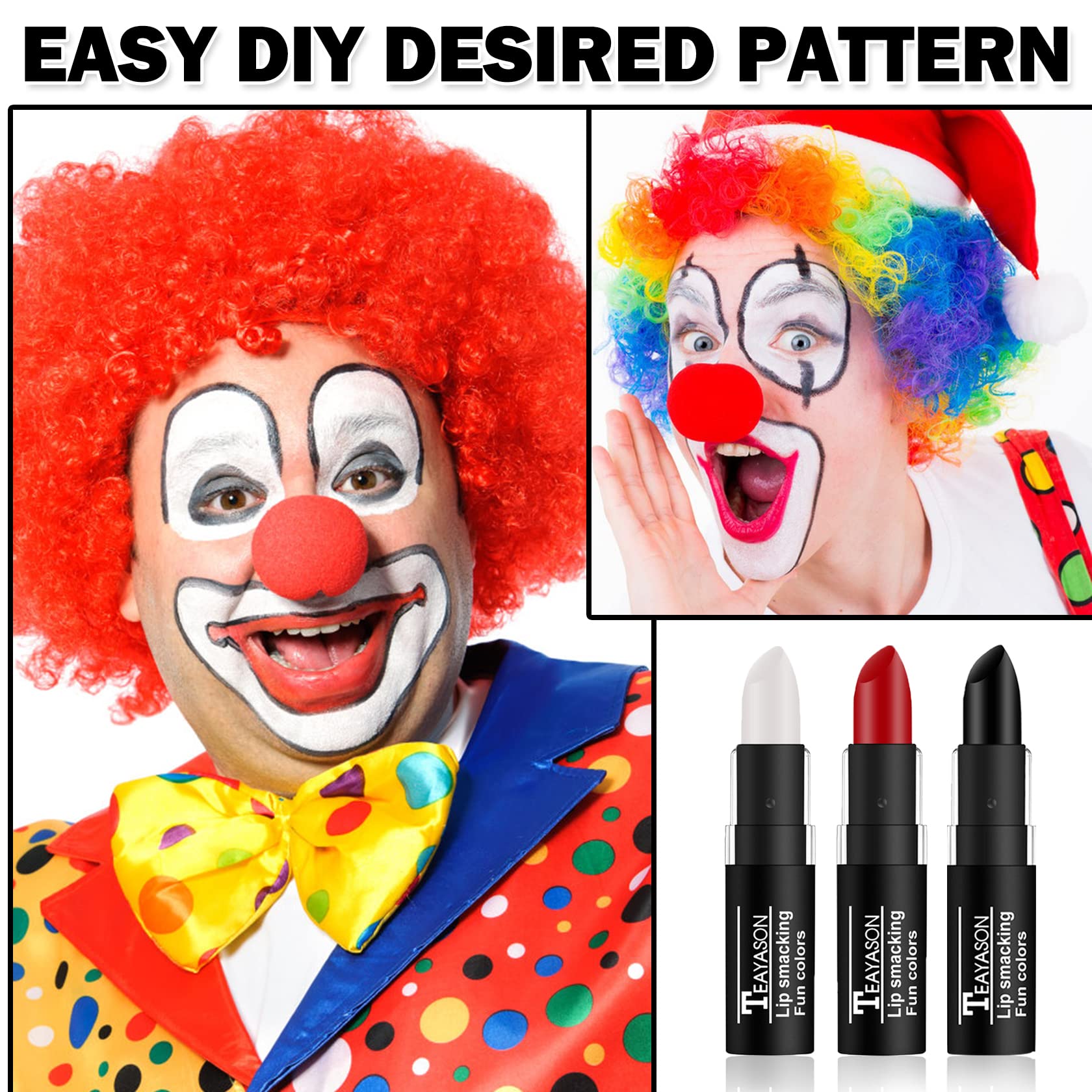 CAHIUYOA 3PCS Clown Makeup Cream Black White Green Eye Black Stick Face Body Paint Stick,Professional Joker Zombie Vampire Skeleton SFX Cosplay Halloween Makeup