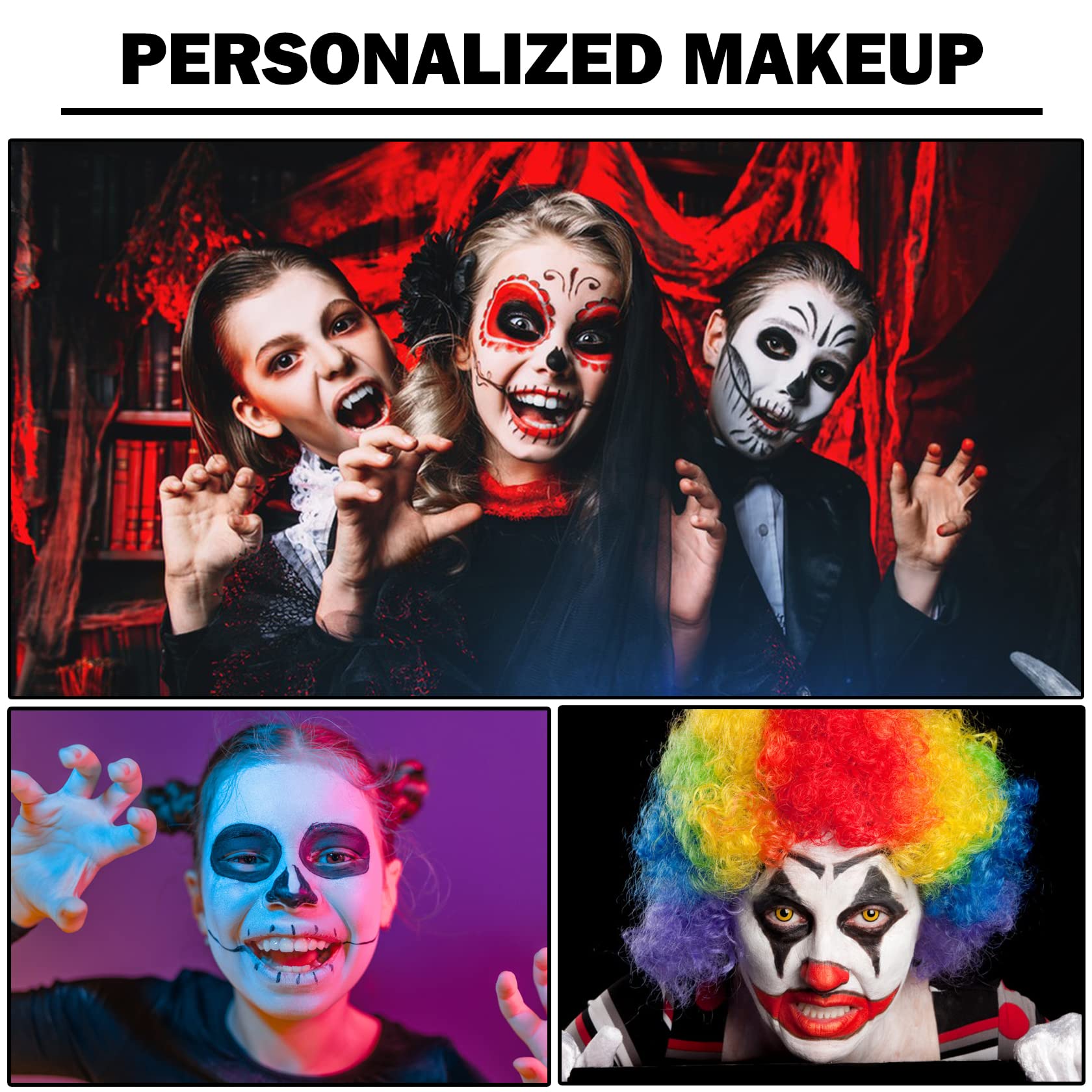 CAHIUYOA 3PCS Clown Makeup Cream Black White Green Eye Black Stick Face Body Paint Stick,Professional Joker Zombie Vampire Skeleton SFX Cosplay Halloween Makeup