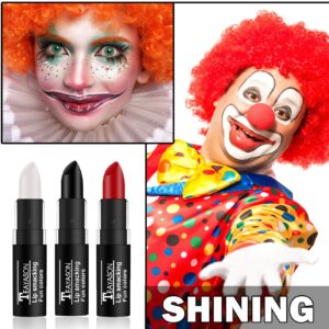 CAHIUYOA 3PCS Clown Makeup Cream Black White Green Eye Black Stick Face Body Paint Stick,Professional Joker Zombie Vampire Skeleton SFX Cosplay Halloween Makeup