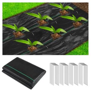 duerer 4ftx100ft weed barrier landscape fabric heavy duty 3.2oz woven weed control block ground cover mat for yards, patios, garden bed, commercial landscaping, pathways with 30pcs u-shaped stakes