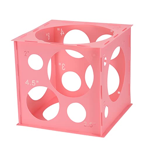 Pllieay 14 Holes Balloon Sizer Box Cube, Pink Plastic Balloon Measurement Box, Collapsible Balloon Sizer Tool with Instructions for Balloon Decoration, Balloon Arch, Balloon Columns, 1-10 Inch