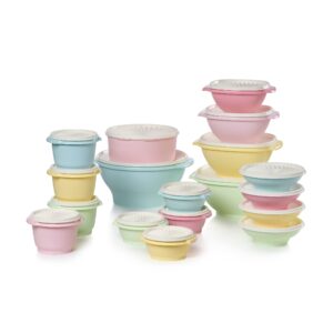 tupperware heritage collection 36 piece food storage container set in vintage colors- dishwasher safe & bpa free - (18 containers + 18 lids)