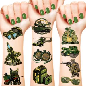 170pcs camouflage military themed temporary tattoo army party favors camo military equipment tank helicopter tattoos stickers for kids adult outdoor sports birthday party