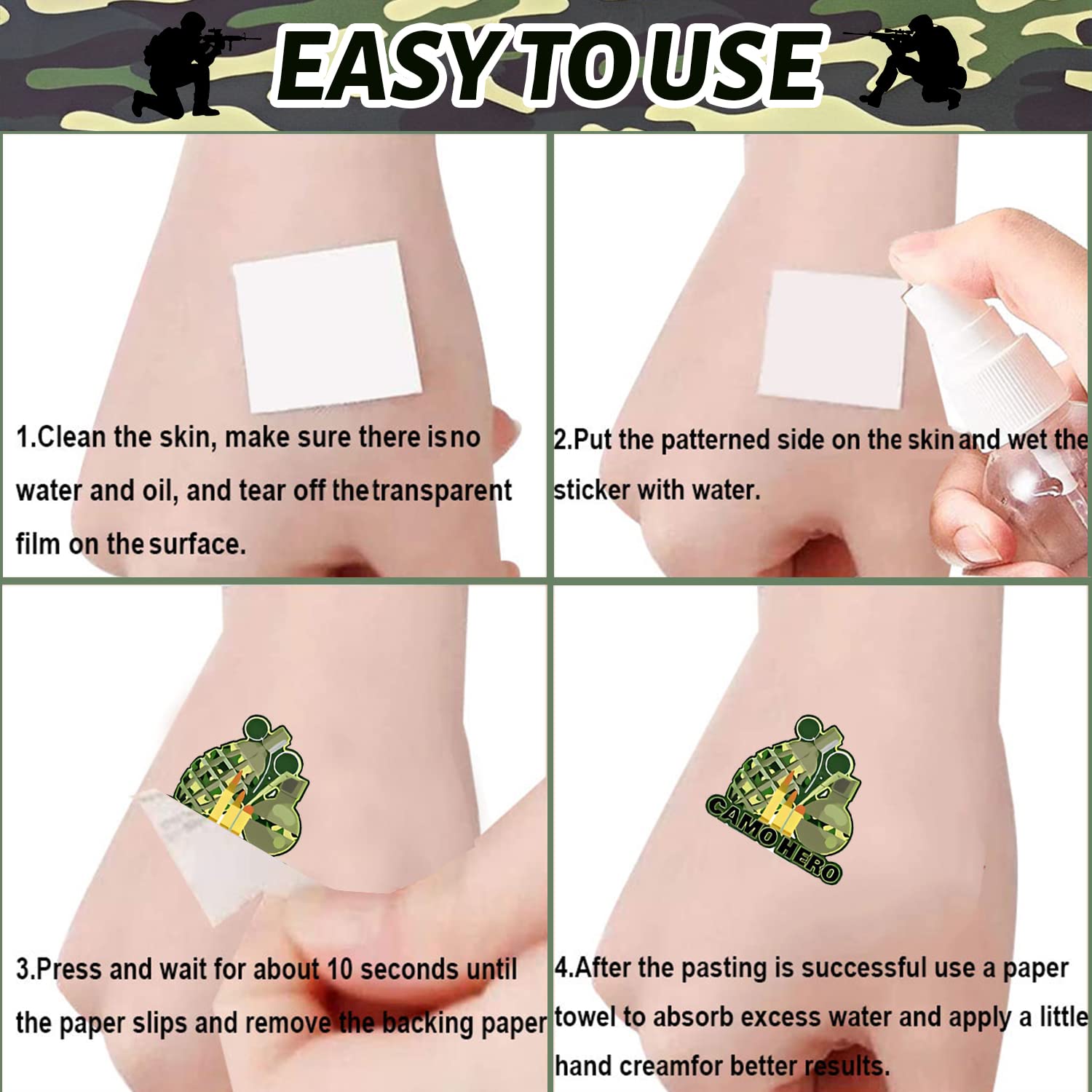 170PCS Camouflage Military Themed Temporary Tattoo Army Party Favors Camo Military equipment Tank Helicopter Tattoos Stickers for Kids Adult Outdoor Sports Birthday Party