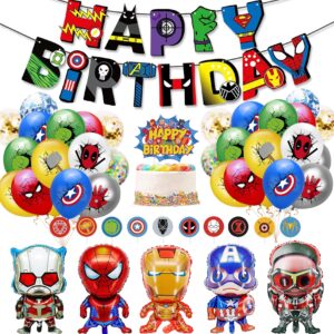 birthday party supplies, birthday decorations for boys kits include birthday banner, balloons, cake toppers, gold flat ribbon