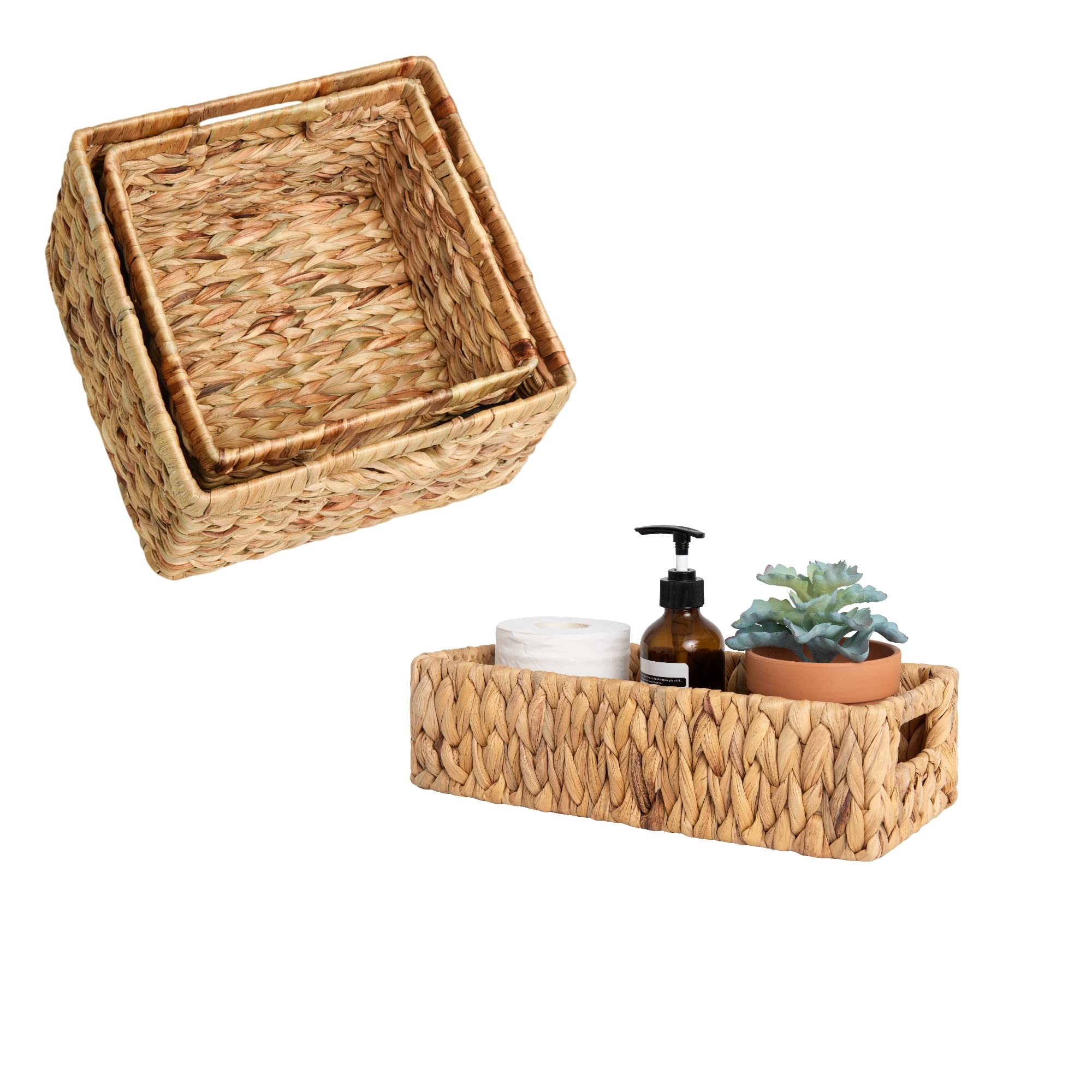 StorageWorks Wicker Storage Basket, Water Hyacinth Basket for Organizing, Water Hyacinth Basket for Toilet Paper