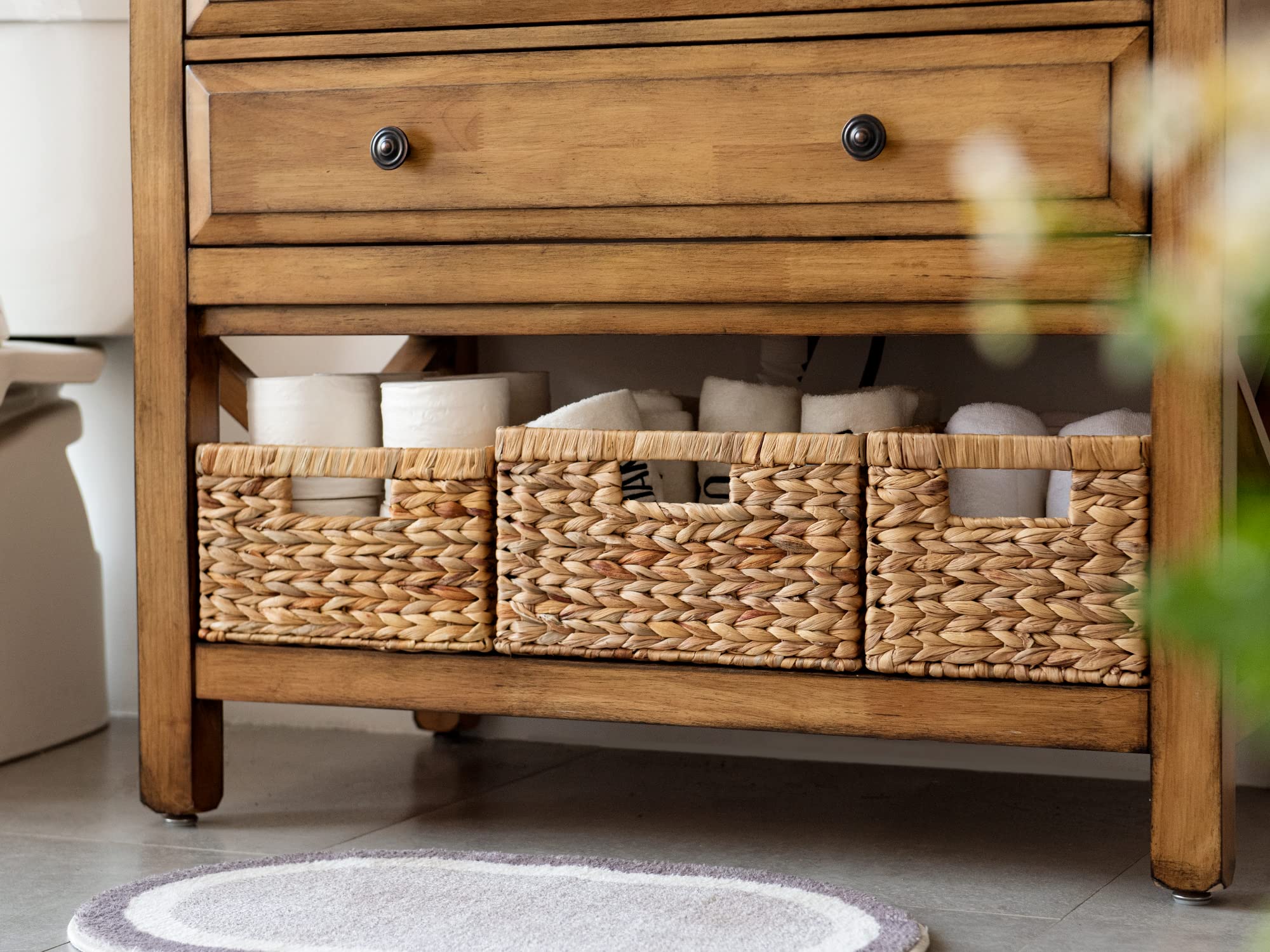 StorageWorks Wicker Storage Basket, Water Hyacinth Basket for Organizing, Water Hyacinth Basket for Toilet Paper