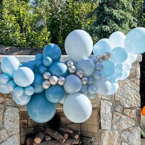 Dusty Blue Balloon Garland, Slate Blue Dusty Blue Pastel Blue Sand White Balloons Arch Kit for Boy Baby Shower Decorations Birthday Party Supplies