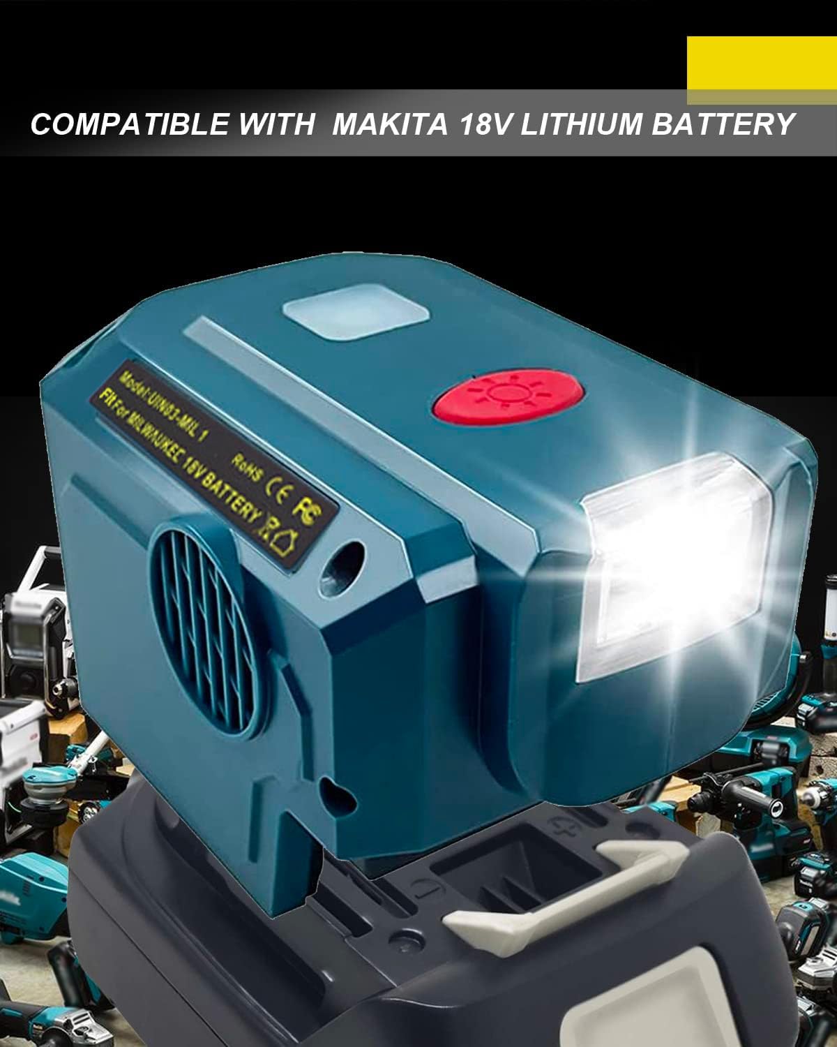 200W Power Inverter Generator Fit for Makita 18V Lithium Battery, DC 18V to AC 110V-120V Portable Power Station with Dual USB Outlet and AC Outlet and 200LM LED Light Battery Inverter