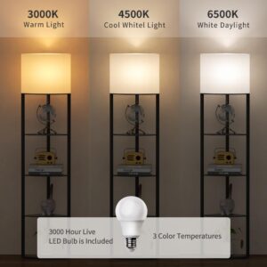 Meisoda 5-Tier 68.5 inch LED Floor Lamp with Wood Shelves and Linen Shade - 3 Color Temperatures, Dimmable, for Living Room, Bedroom, Office