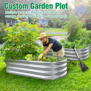 MOFEEZ Galvanized Raised Garden Bed Kit, 4x2x1 Ft Galvanized Planter Raised Beds, Oval Large Metal Raised Garden Beds Outdoor for Vegetables, Flowers, Herbs, and Fruits