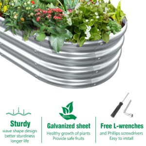 MOFEEZ Galvanized Raised Garden Bed Kit, 4x2x1 Ft Galvanized Planter Raised Beds, Oval Large Metal Raised Garden Beds Outdoor for Vegetables, Flowers, Herbs, and Fruits