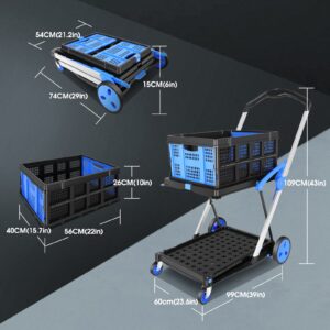 Functional Collapsible Utility Cart,Collapsible Shopping carts with Storage Crate Adjustable Shopping Cart Mobile Folding Trolley Lightweight, High-Capacity Storage Cart