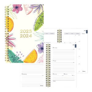 blueline essential academic weekly/monthly planner, 13 months, july 2023 to july 2024, gold twin-wire binding, poly cover, 8" x 5", tropical design, citrus (ca114pm.02-24)