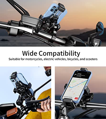 Kewig Motorcycle Phone Mount with Vibration Dampener & High-Speed Secure Lock, Newest Anti-Theft Phone Cradle Handlebar Cellphone Holder for Motorcycle Bike ATV/UTV Scooter Fit 4.7-7.2" Phone