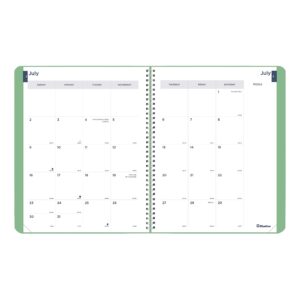 Blueline Essential Academic Monthly Planner, 14 Months, July 2023 to August 2024, Twin-Wire Binding, Soft Vicuana Cover, 11" x 8.5", Mint Green (CA701F.03-24)