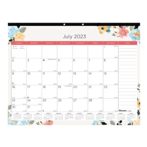 blueline academic monthly desk pad calendar, 18 months, july 2023 to december 2024, 22" x 17", blossom design (ca1716bd-24)