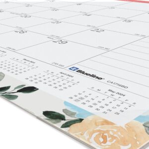 Blueline Academic Monthly Desk Pad Calendar, 18 Months, July 2023 to December 2024, 22" x 17", Blossom Design (CA1716BD-24)