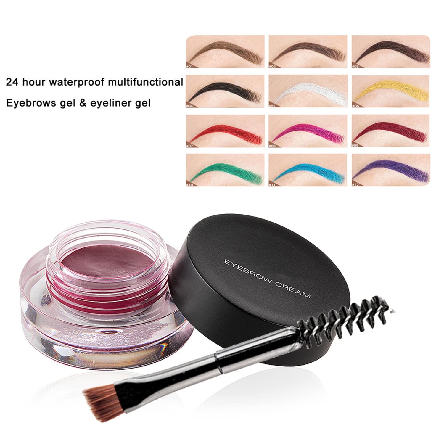 Melemando 12 Color Eyebrow Cream Colorful Smooth Eyebrow Pomade Gel Long Lasting Waterproof Eyeliner Gel Eye Brow Makeup Cosmetics with Eyebrow Brush (09 Wine)