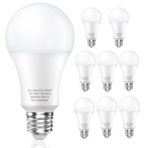 a21 led light bulbs, 150 watt equivalent led bulbs, daylight white 5000k, 2500 lumens, e26 base, 23w light bulbs for bedroom living room commercial lighting, non-dimmable, pack of 8