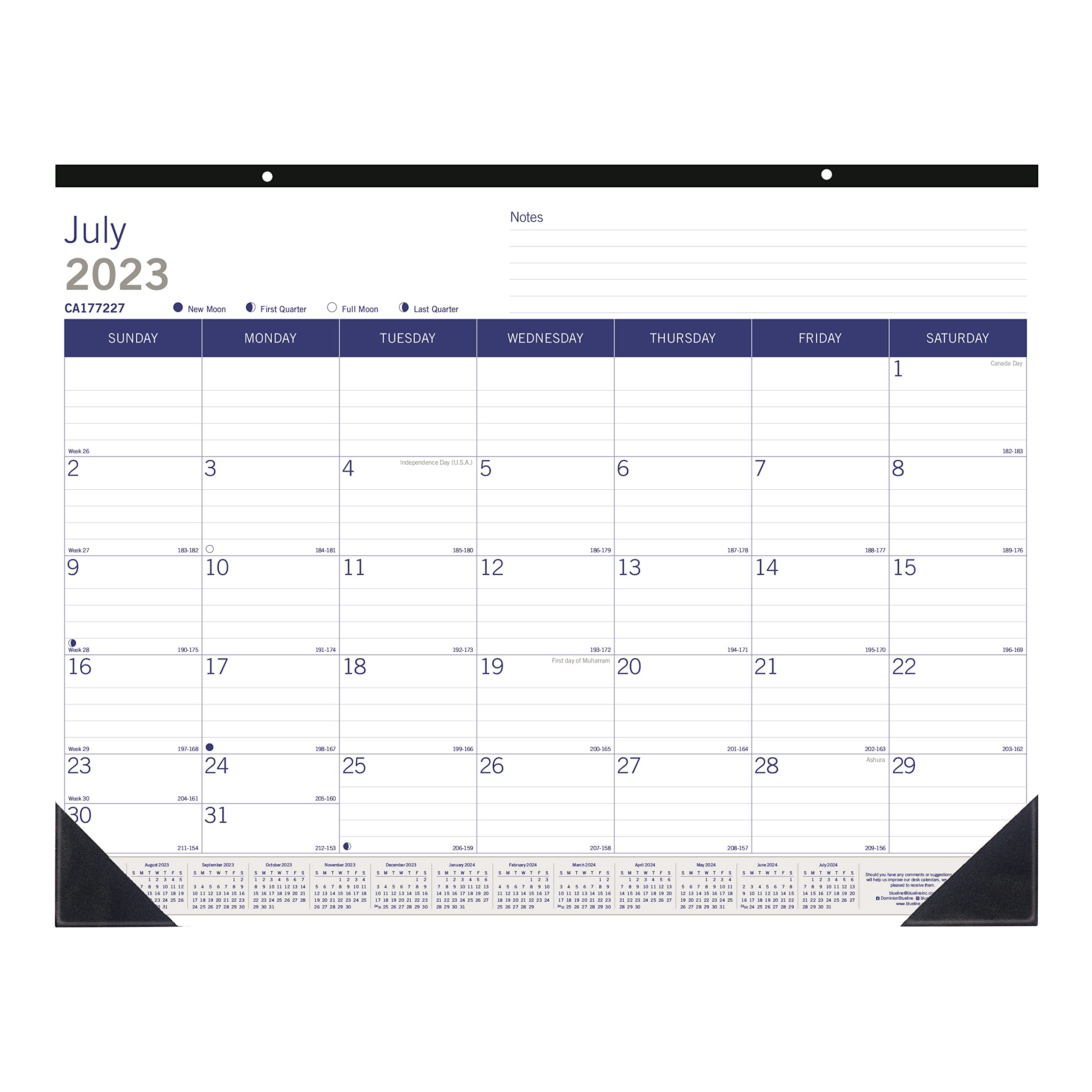 Blueline DuraGlobe Academic Monthly Desk Pad Calendar, 13 Months, July 2023 to July 2024, 22" x 17" (CA177227-24)