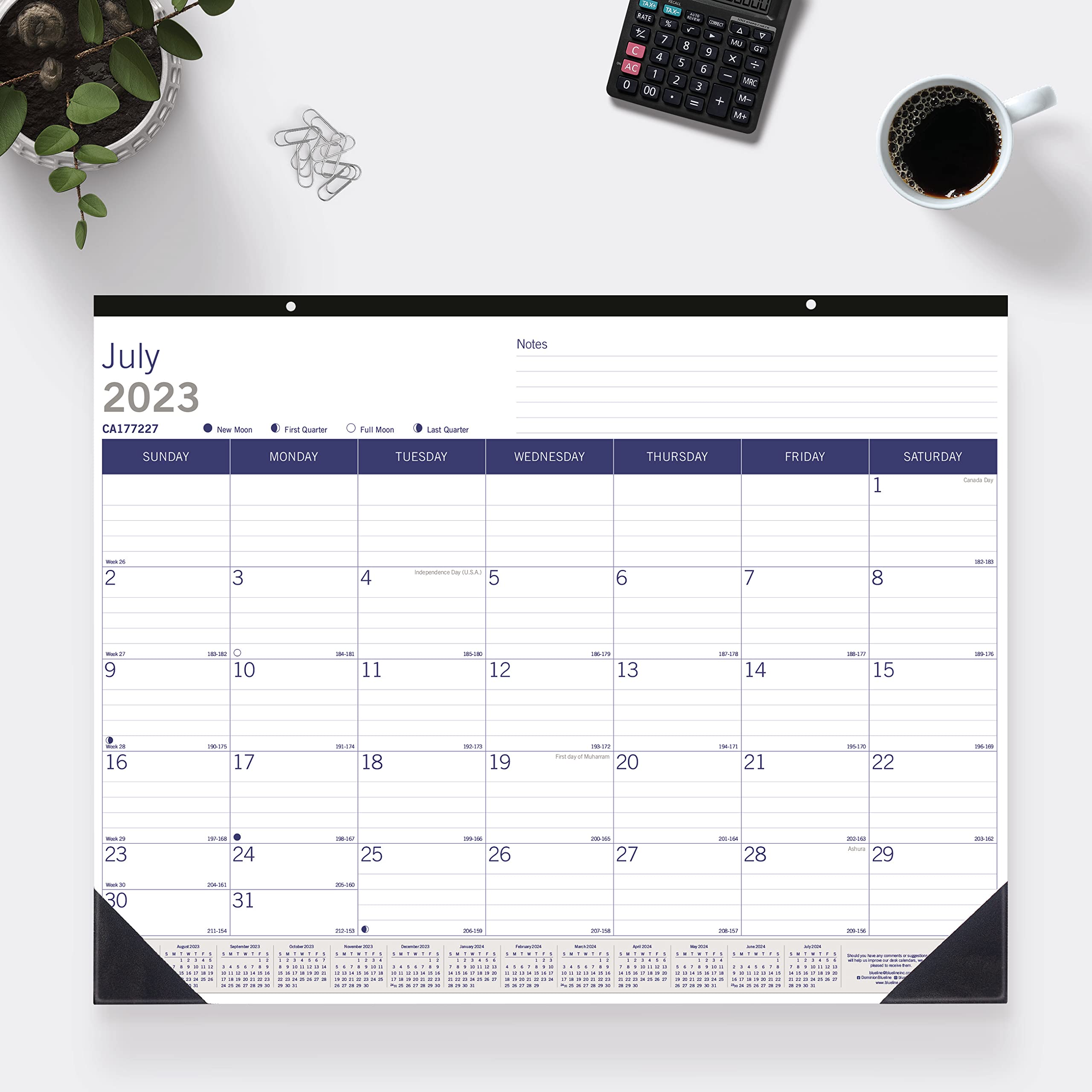 Blueline DuraGlobe Academic Monthly Desk Pad Calendar, 13 Months, July 2023 to July 2024, 22" x 17" (CA177227-24)