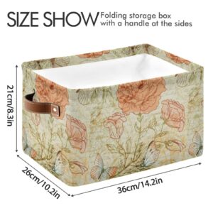 ALAZA Retro Rose Butterfly Flower Foldable Storage Box Storage Basket Organizer Bins with Handles for Shelf Closet Living Room Bedroom Home Office 1 Pack