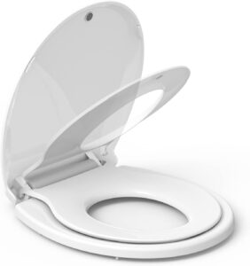 family toilet seat, round toilet seat with toddler seat built in, potty training toilet seat round fits both adult and child, with slow close and magnets- round, easy to install & clean, white