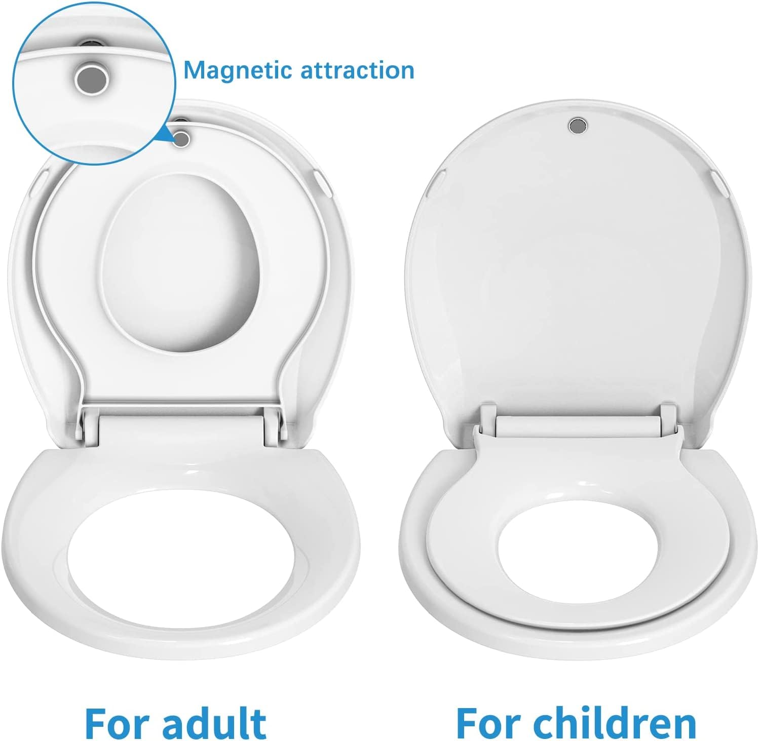 Family toilet seat, Round Toilet Seat with Toddler Seat Built in, Potty Training Toilet Seat Round Fits Both Adult and Child, with Slow Close and Magnets- Round, Easy to Install & Clean, White