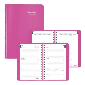 blueline essential academic weekly/monthly planner, 13 months, july 2023 to july 2024, twin-wire binding, soft vicuana cover, 8" x 5", bubble gum pink (ca101f.01-24)