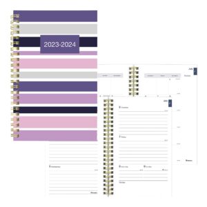 blueline essential academic weekly/monthly planner, 13 months, july 2023 to july 2024, gold twin-wire binding, poly cover, 8" x 5", geo design, stripes (ca114ph.03-24)