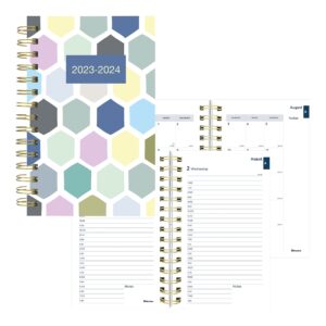 blueline essential academic daily/monthly planner, august 2023 to july 2024, gold twin-wire binding, poly cover, 8" x 5", geo design, honeycomb (ca214ph.02-24)