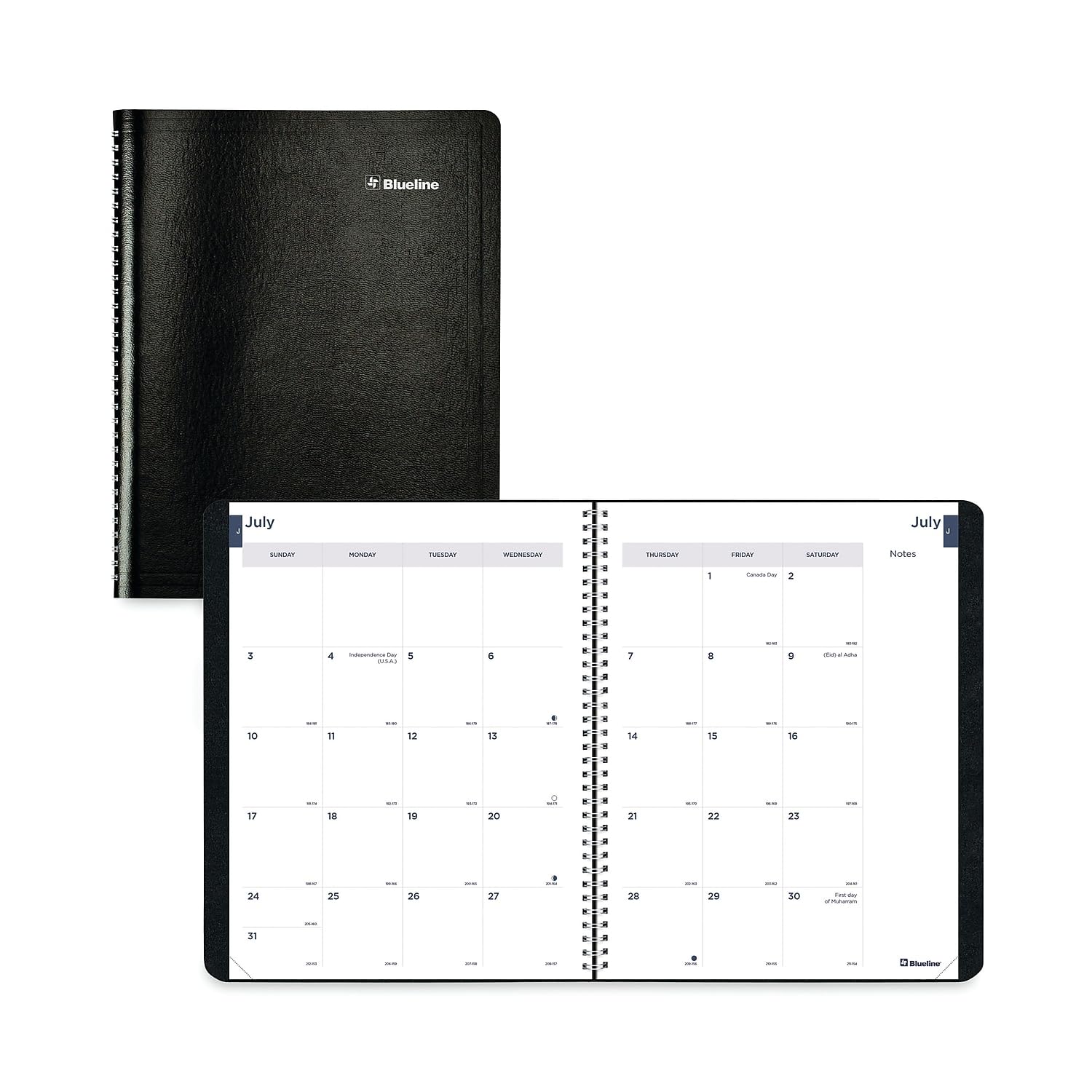 Blueline Essential Academic Monthly Planner, 14 Months, July 2023 to August 2024, Twin-Wire Binding, Soft Vicuana Cover, 11" x 8.5", Black (CA701.BLK-24)