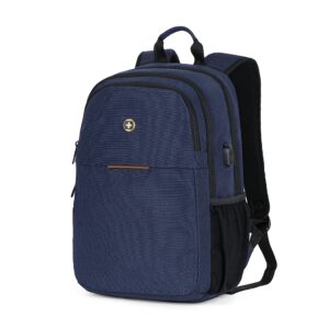 swissdigital design college 17 inch laptop backpack, business travel laptop backpack with usb charging port for women & men laptop dark blue (biberstein sd1636-12)