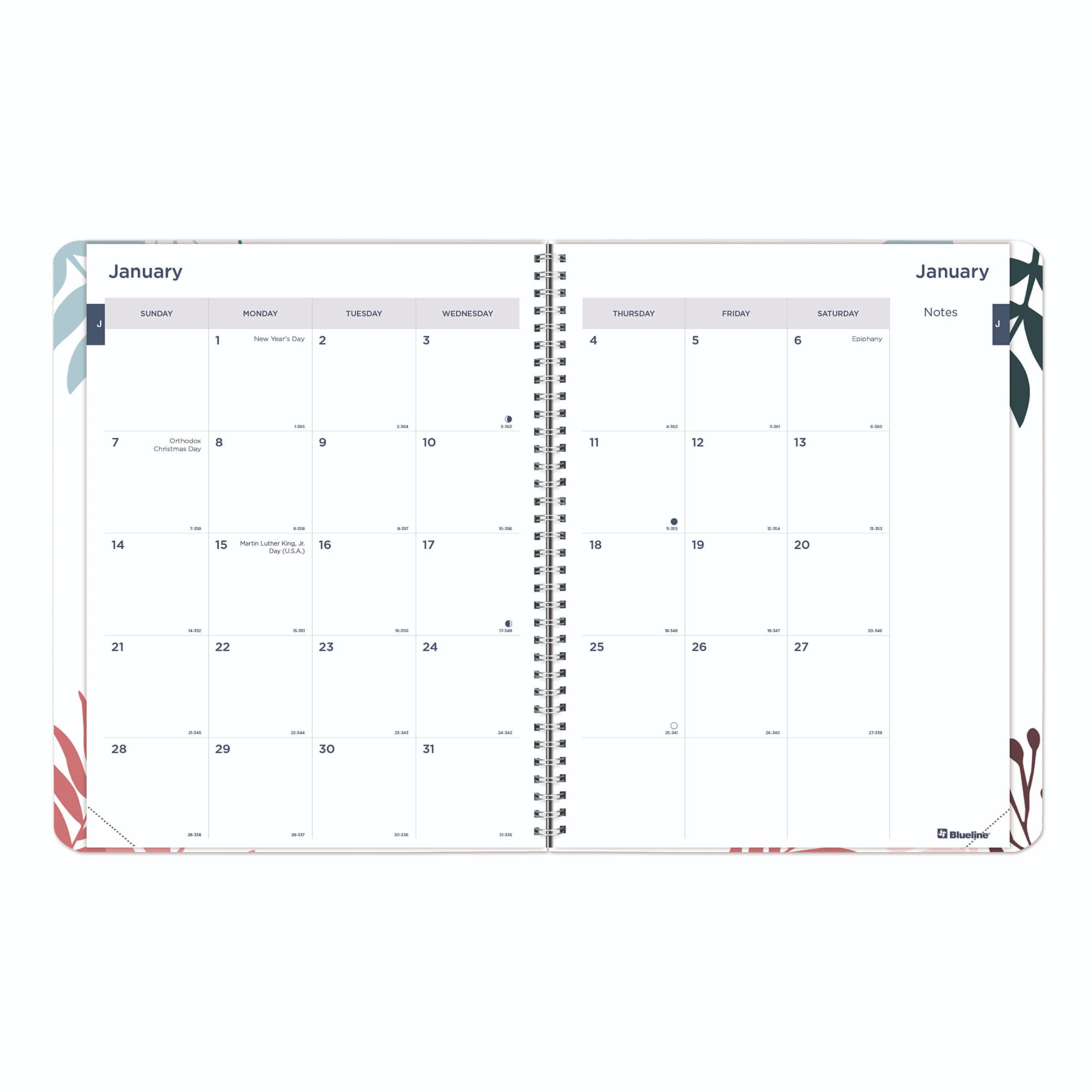 Blueline 2024 Monthly Planner, 14 Months, December 2023 to January 2025, Twin-Wire Binding, 11" x 8.5", Meadow Design (C701G.01-24)