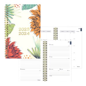 blueline essential academic weekly/monthly planner, 13 months, july 2023 to july 2024, gold twin-wire binding, poly cover, 8" x 5", tropical design, breeze (ca114pm.01-24)