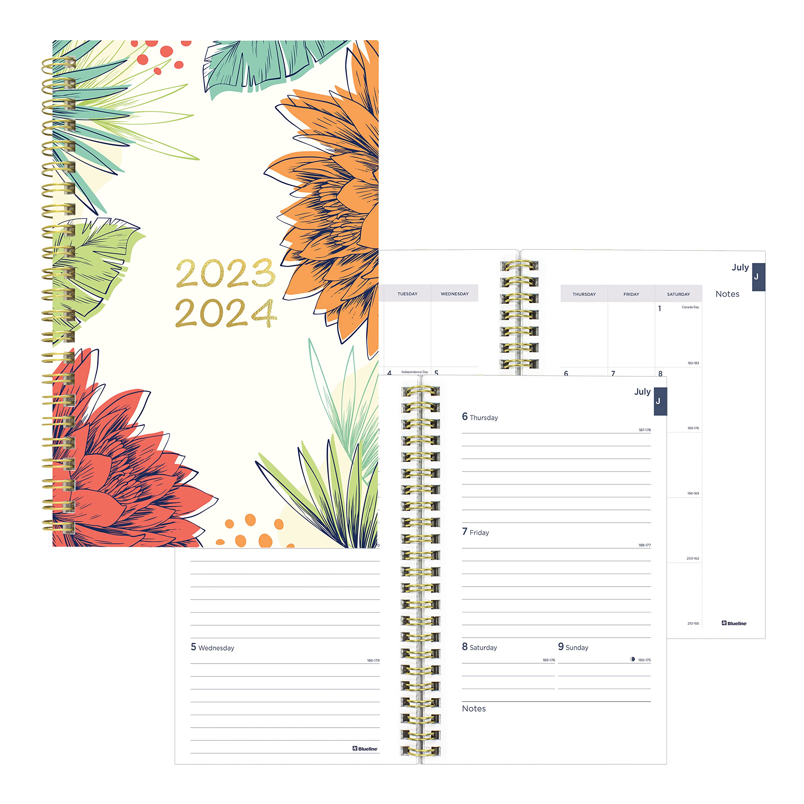 Blueline Essential Academic Weekly/Monthly Planner, 13 Months, July 2023 to July 2024, Gold Twin-Wire Binding, Poly Cover, 8" x 5", Tropical Design, Breeze (CA114PM.01-24)