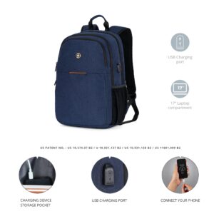 Swissdigital Design College 17 inch Laptop Backpack, Business Travel Laptop Backpack With USB Charging Port For Women & Men Laptop Dark Blue (BIBERSTEIN SD1636-12)