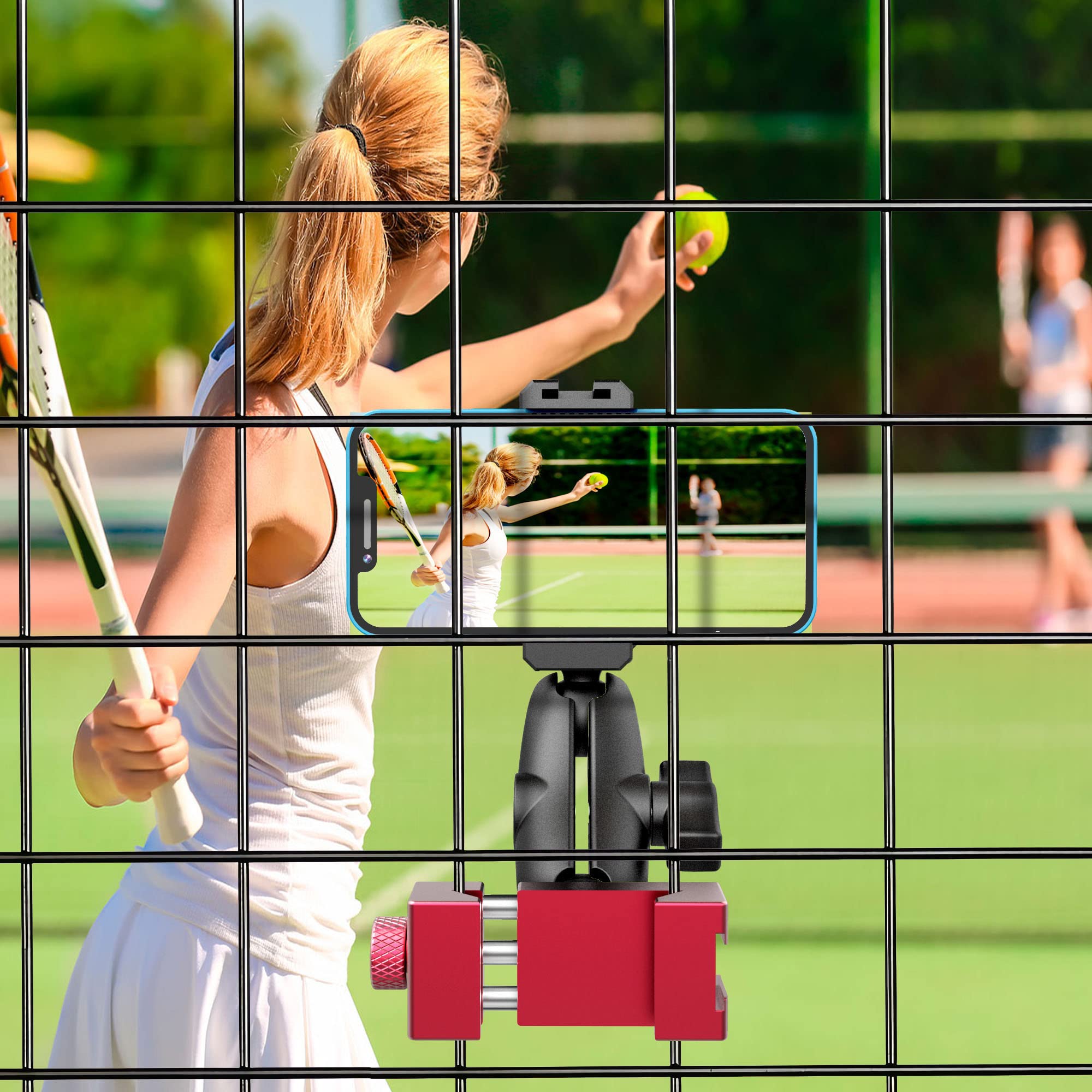 aoeyoo Smartphone Fence Mount for Tennis & Pickleball Training, Adjustable Retractable, 360 Swivel, Compatible with iPhone, Android, Mevo Start, AKASO EK7000, Digital Camera