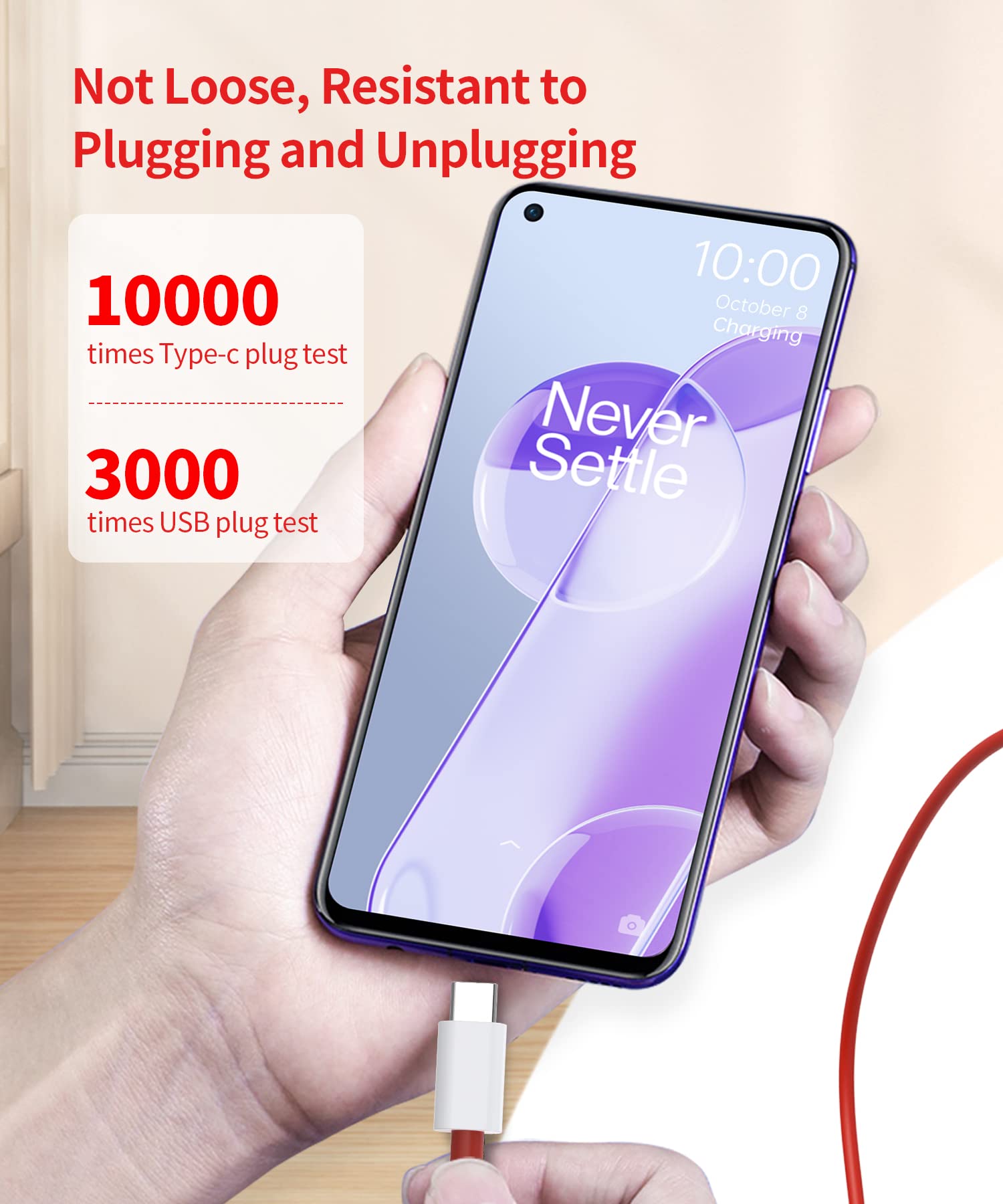 WNIEYO 10Pro/10R/10 80W SuperVooc Charger, Compatible with OnePlus 6T/6 Pro/6/5T/5 Pro, USB-C Fast Charging Cable 3.3FT