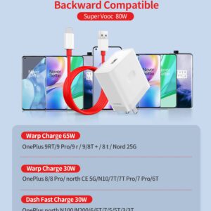 WNIEYO 10Pro/10R/10 80W SuperVooc Charger, Compatible with OnePlus 6T/6 Pro/6/5T/5 Pro, USB-C Fast Charging Cable 3.3FT