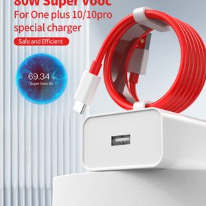 WNIEYO 10Pro/10R/10 80W SuperVooc Charger, Compatible with OnePlus 6T/6 Pro/6/5T/5 Pro, USB-C Fast Charging Cable 3.3FT