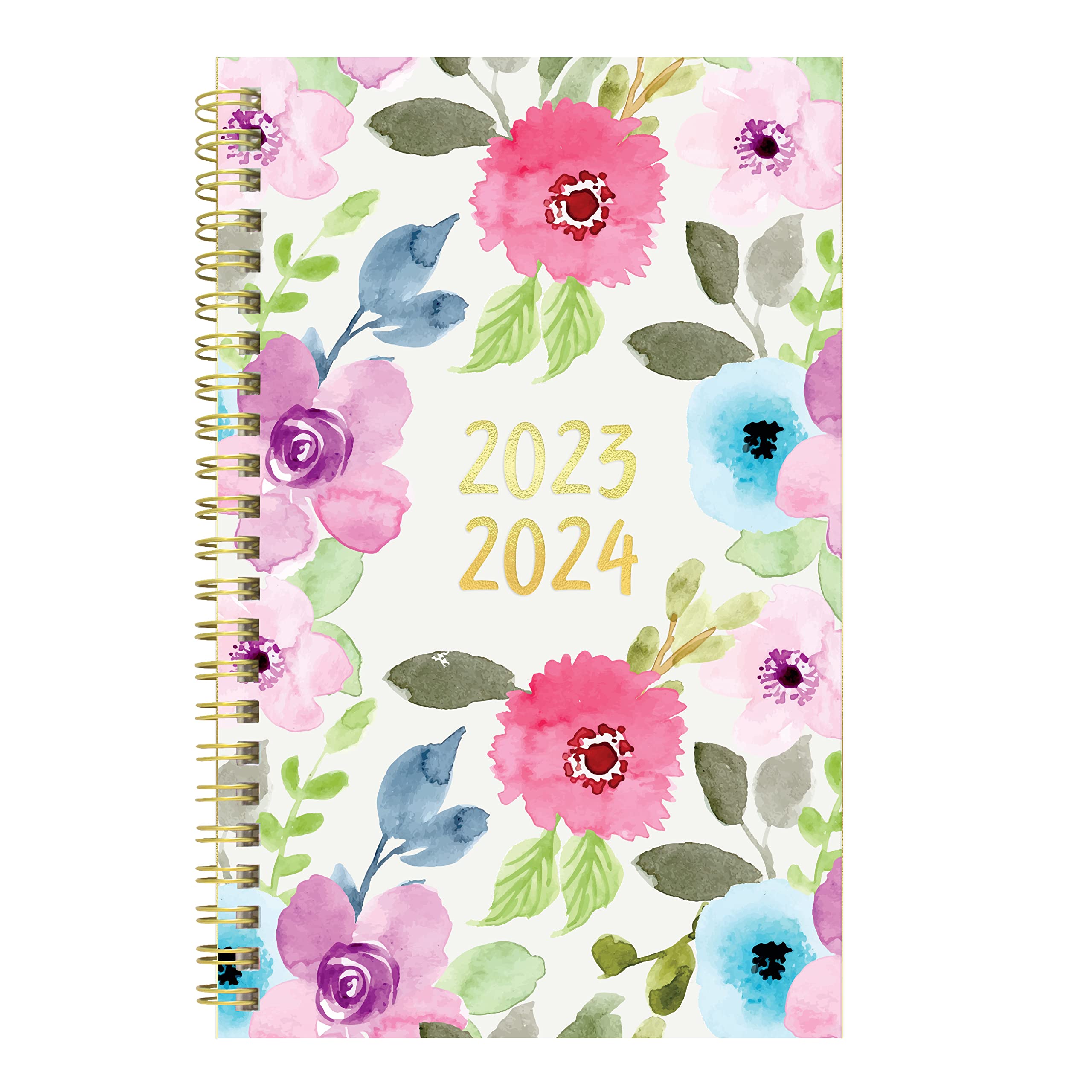 Blueline Essential Academic Weekly/Monthly Planner, 13 Months, July 2023 to July 2024, Gold Twin-Wire Binding, Poly Cover, 8" x 5", Blossom Design, Pink (CA114PG.01-24)