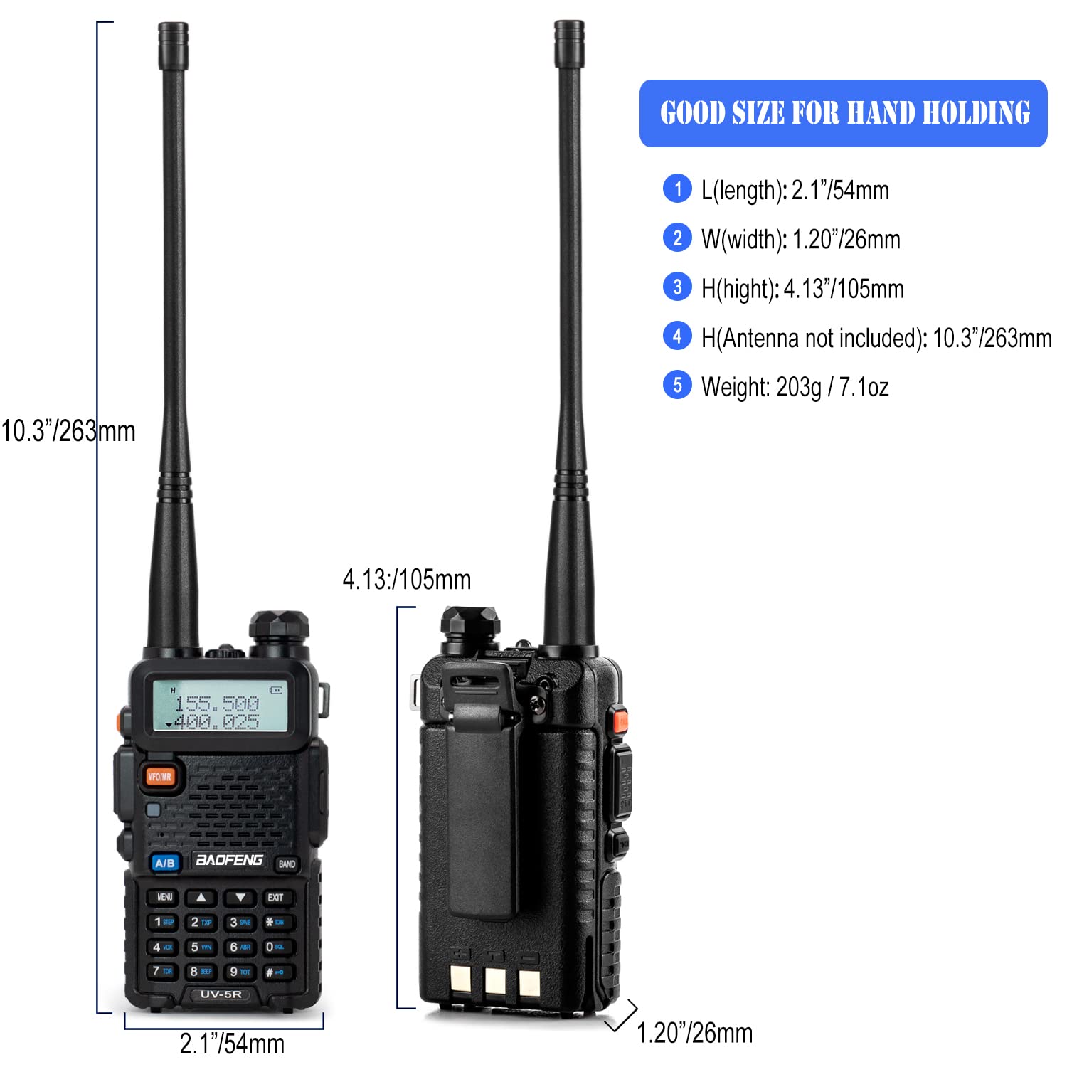 BAOFENG UV-5R Radio (VHF & UHF) with 2 Rechargeable Batteries, Long Range Handheld Ham Radios with High Gain Long Antenna and Earpiece(2 Pack)