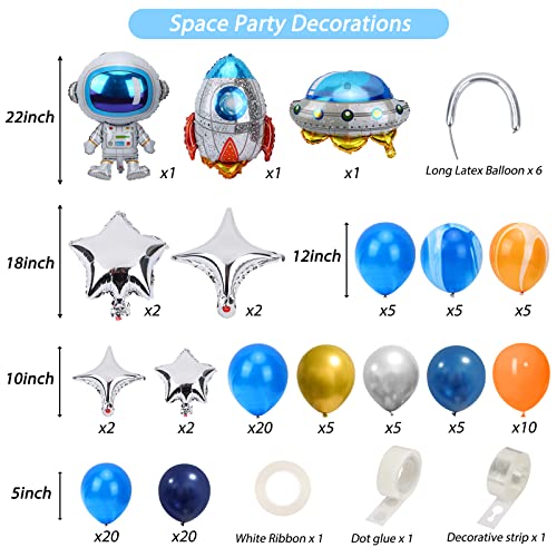 RUBFAC Space Party Decorations Balloon Garland Kit, Universe Space Planets Party Supplies UFO Rocket Astronaut Navy Blue Silver Foil Latex Balloons for Boys Kids