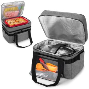 luxja insulated slow cooker bag (with a bottom pad and side handles) for 6-8 quart oval slow cooker, double layer carrying case compatible with crock-pot and hamilton beach, gray