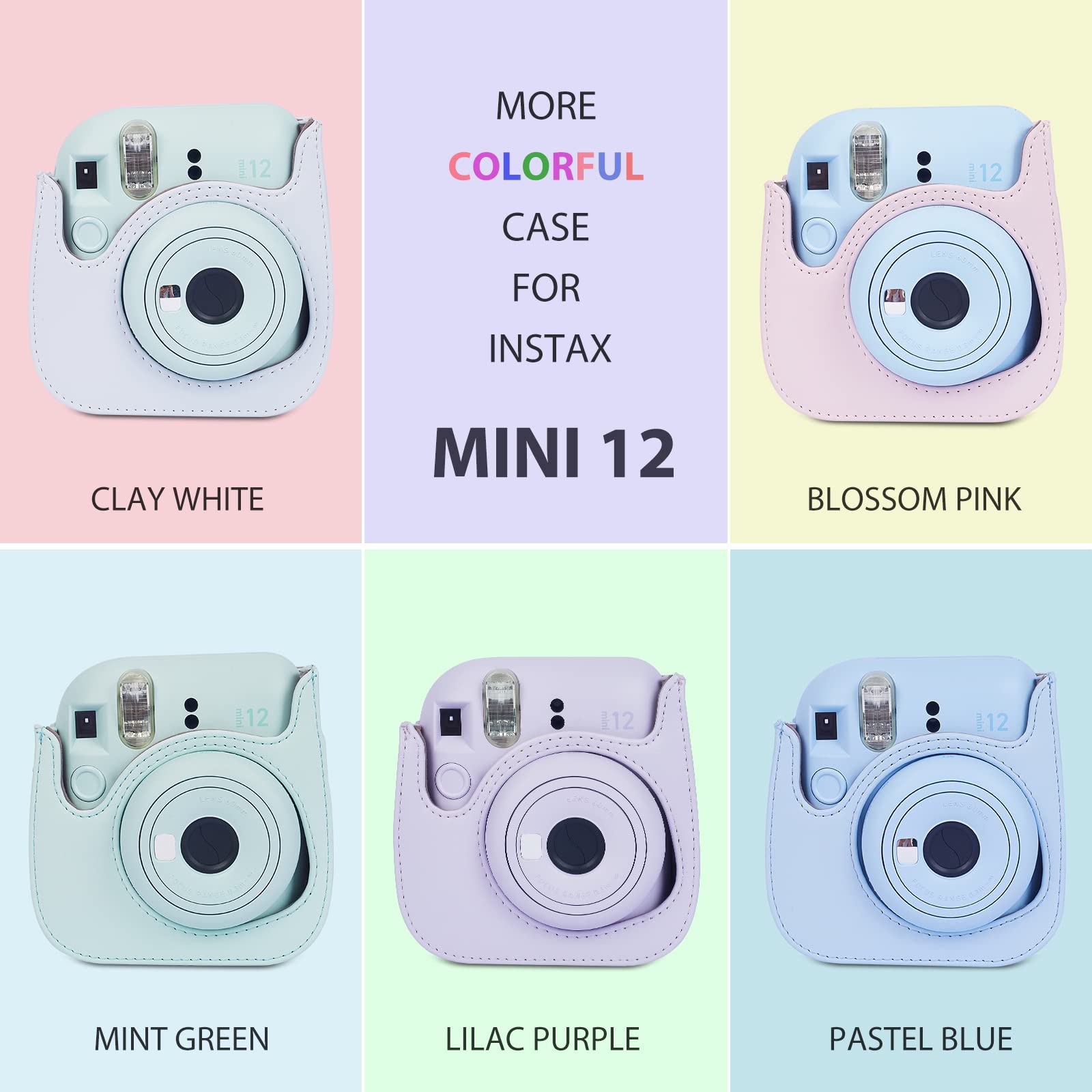 Phetium Instant mini 12 Camera Protective Case Compatible with Instax Mini 12 11,PU Leather Bag with Pocket and Adjustable Shoulder Strap(Lilac Purple)