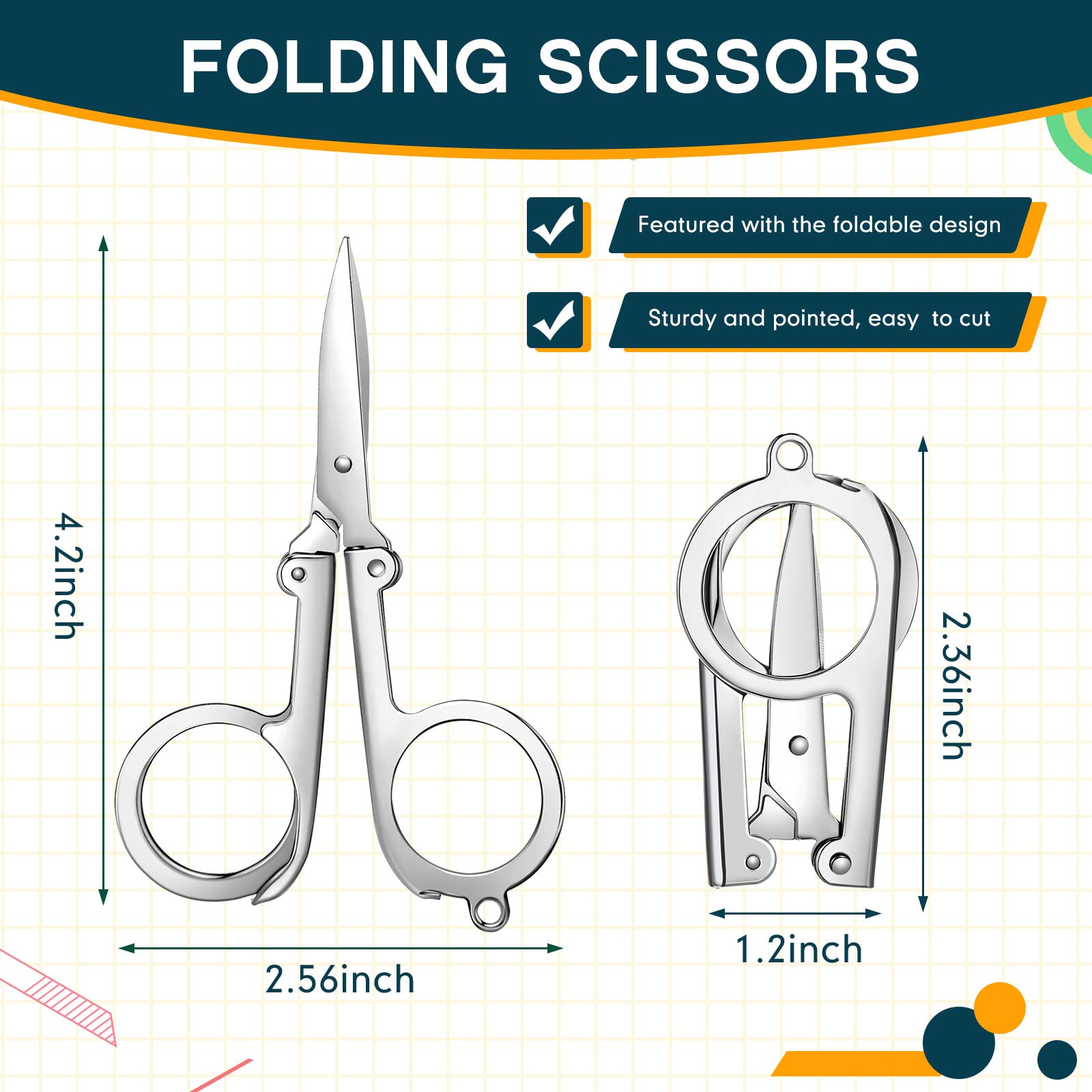 Chumia 50 Pcs Stainless Steel Small Folding Scissors Portable Mini Scissors Tiny Travel Scissors Foldable Pocket Scissors for Craft Office School Outdoors Home Camping Hanging