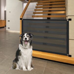 dog gates for the house 40'' x 30'', mesh baby gate for stairs, portable folding magic pet gates for dogs easily install anywhere, no drilling puppy gate for stairs/hallways/doorways/indoor outdoor